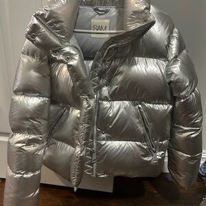 SAM Silver Metallic Quilted Bomber Jacket